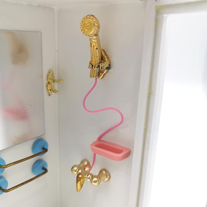 SXFSE Dollhouse Shower Room,1:12 Dollhouse Miniature Furniture Simulation White Bathroom Shower Room