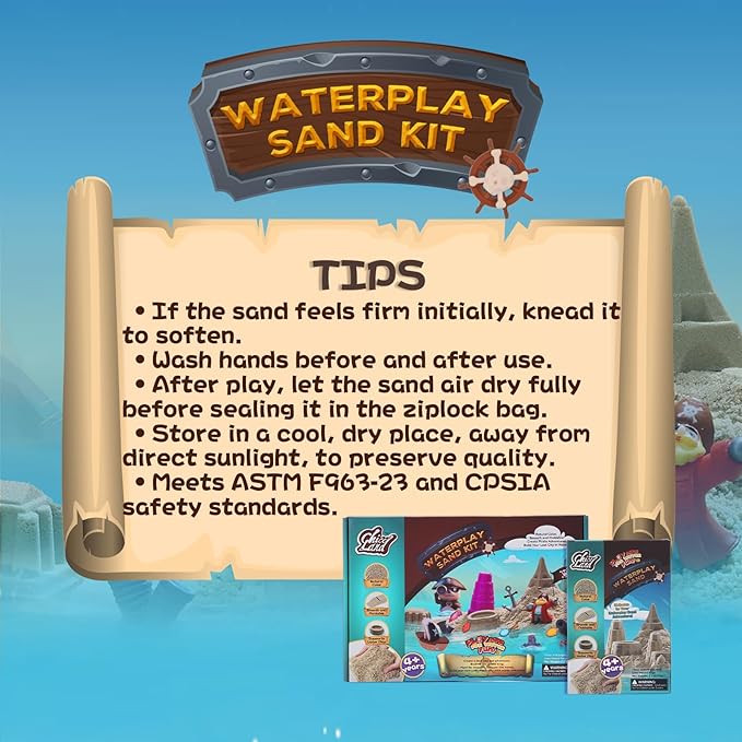 Chico Land Waterplay & Sensory Sand Kit – 2.2lb Pirate Adventure Play Sand for Kids Ages 4+, Water & Sandbox Play with Molds, Gems & Tools, Mess-Free, Non-Toxic Sensory Bin Filler