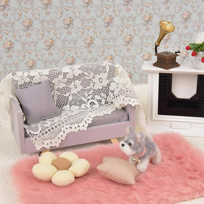 Funky Mini House Miniature Dollhouse Rug - 3 PCS 1:12 Scale Mini Soft Plush Carpet Dollhouse Accessories Ideal for Dollhouse Bedroom/Living Room Decor & DIY Craft Projects (Pink)