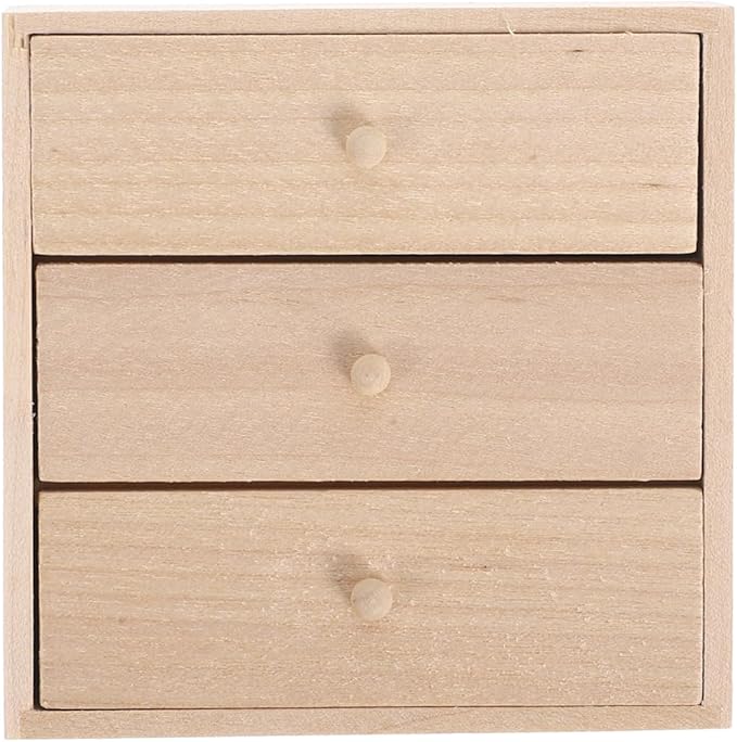 Toyvian Mini Doll House Cabinet 1 12 Scale Wooden Miniature Storage Cabinet with 3 Drawers for Dollhouse Bedroom Living Room Kitchen Furniture Decor