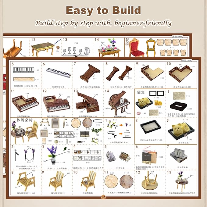 DIY Miniature House Kit, Tiny 3D Wooden European Retro Villa, Mini Dollhouse Building Kit with Dustproof Cover & Music Movement, Creative House Craft for Adults, Gift for Family and Friends