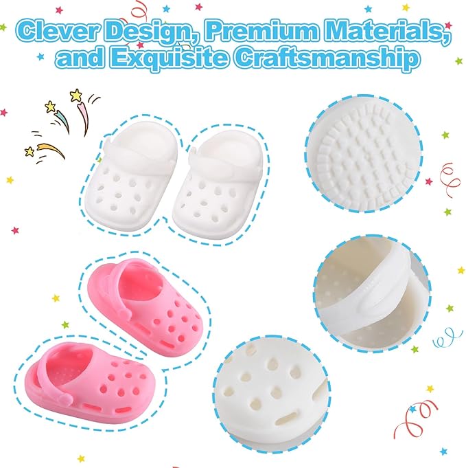 Cute Doll Shoes for Lububu, Premium Doll Shoes for 4-7in Dolls, Compatible with Lububu Doll Clothing & Outfits, 2 Pair of Clog Shoes(Pink and White)