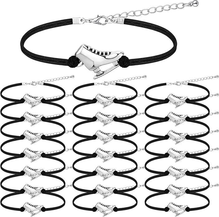 Funtery 24 Pcs Ice Skating Party Favors Colorful Ice Skating Bracelet Skater Birthday Gifts Sports Goodie Items Bulk for Women Men Skater Lover