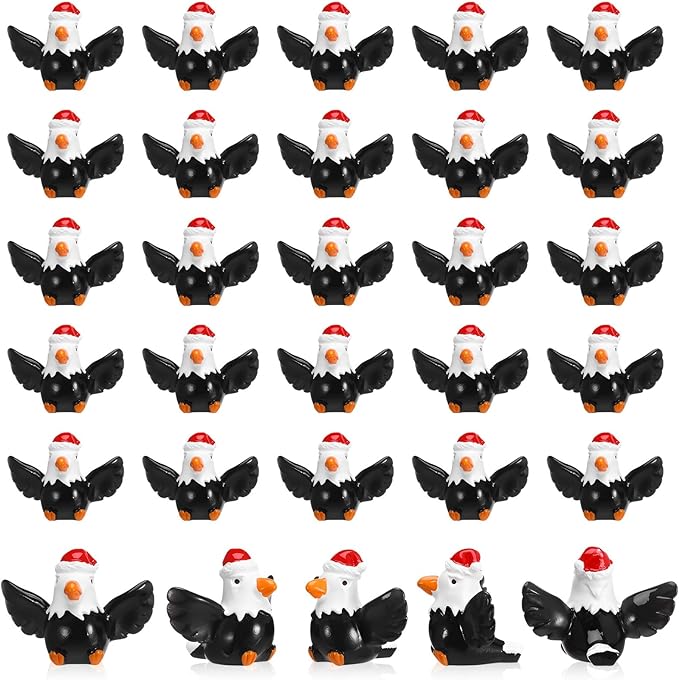 30 Pcs Christmas Mini Resin Bald Eagle, Miniature Patriotic Bald Eagle Bird Figurines, Bald Eagle Garden Statue, Christmas Xmas Ornaments for Landscape Dollhouse Garden