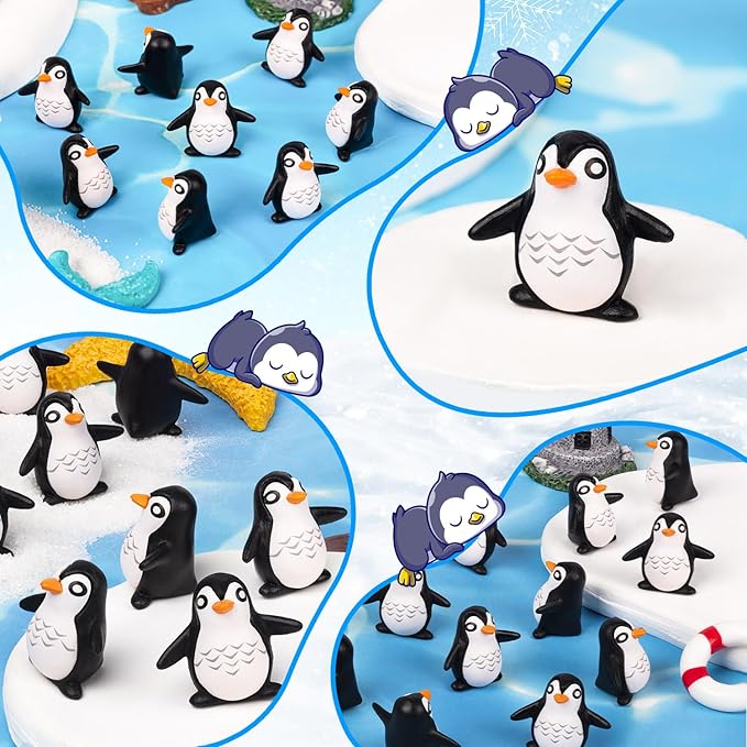120 Pcs Mini Penguin Resin Figurines, Tiny Animals Miniature Ornaments for Home Decor, Cake Decoration, DIY Crafts