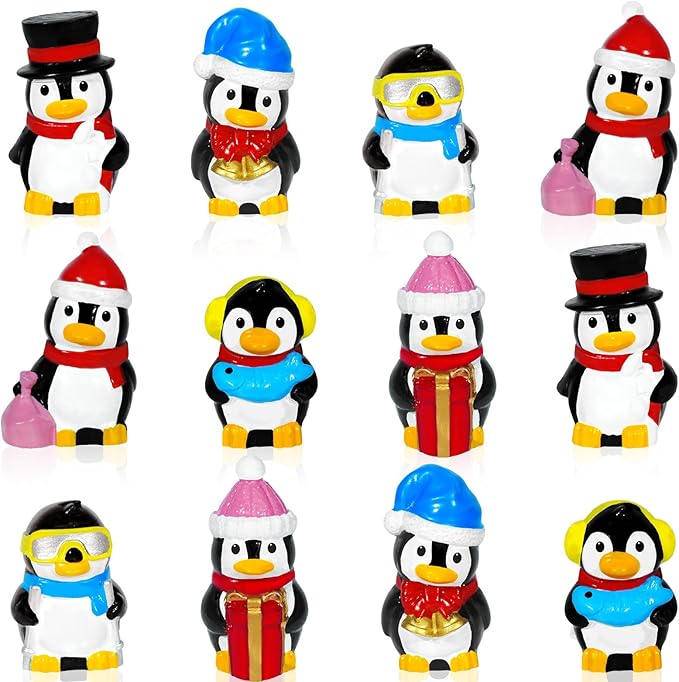 Bbiamsleep 12 Pcs Mini Resin Penguin Figurines Miniature Tiny Penguins Christmas Figurines for Fairy Garden Christmas Snow Globes Home Winter Village Decor