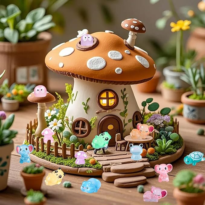 245 Pcs Resin Mini Animals Luminous Miniature Figures Ornament Glow in The Dark Tiny Sea Animals Fairy Garden Accessories for Micro Dollhouse Landscape Aquarium Decorations DIY Hide Seek