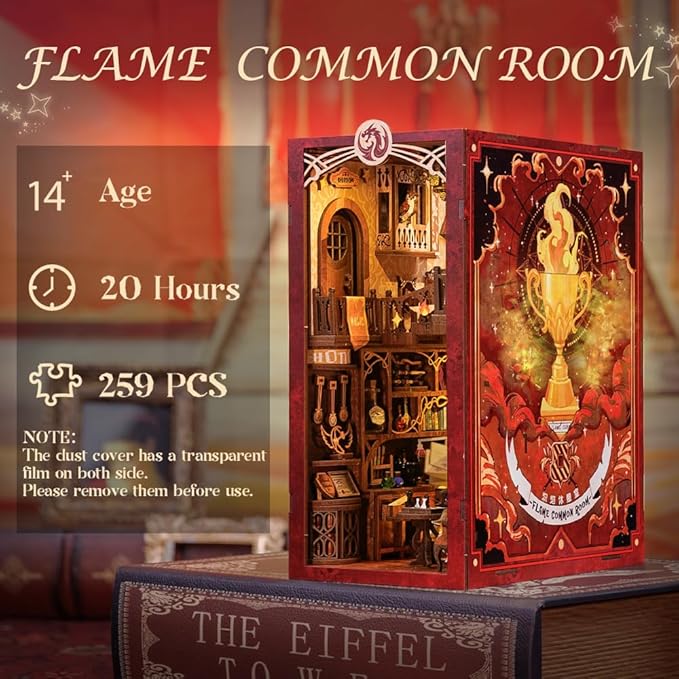 Cutefun Book Nook Kit,3D Wooden Puzzle Bookends,Miniature house kit with dust cover,Bookends Kit with LED Lights,DIY Dollhouse Bookend Tiny House for Adults,Birthday Easter Home Decor for Teens Adults