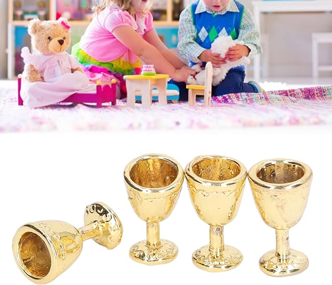 Hosi Miniature Wine Goblet Cup, Alloy Charming Exquisite Robust Dollhouse Mini Champagne Cup Simulation 1:12 Dollhouse (4 Gold)