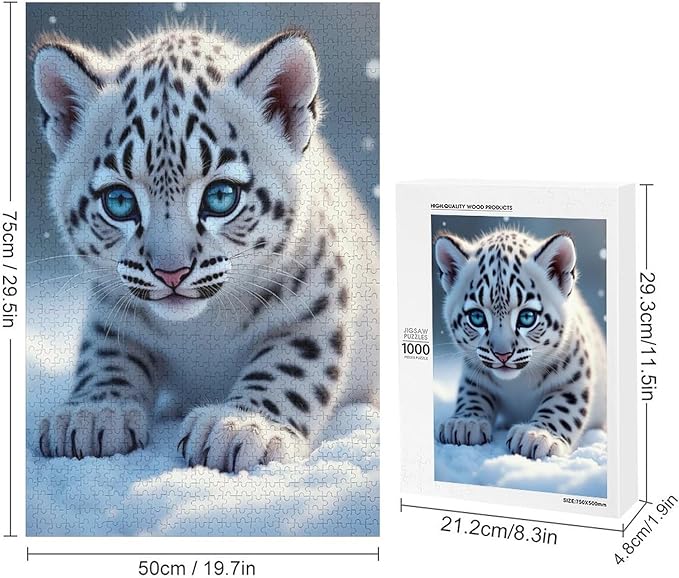 Jigsaw Puzzles for Adults 1000 Piece - Cute Snow Leopard Wooden Puzzle,Stress Relief Games,Funny Puzzles，Unique Gifts for Wall Art，Family Puzzle，Educational Games，Challenge Puzzles