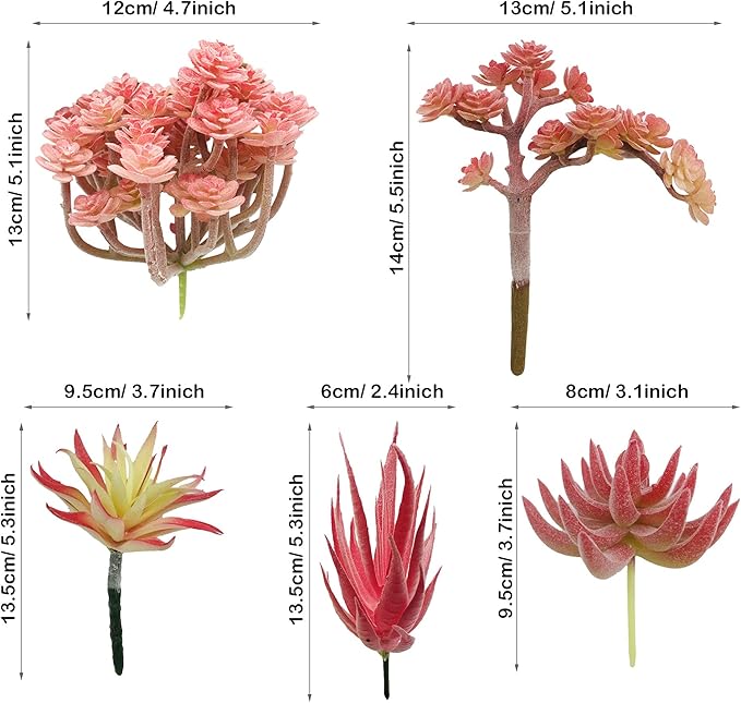 Woohome 20 PCS Artificial Succulent Plants, Red Fake Succulent, Unpotted Faux Succulent Assortment in Flocked in Different Type for Birthday Home Decor Indoor Wall Garden DIY