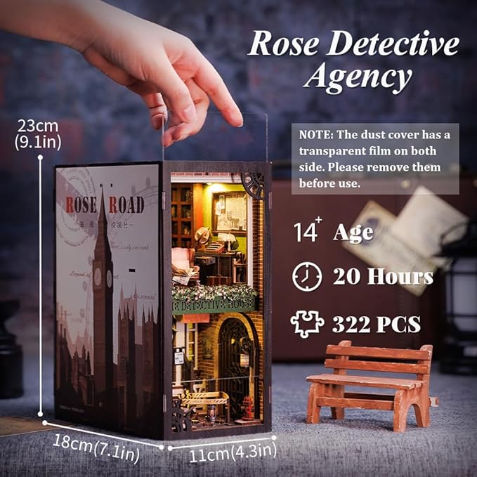 CUTEBEE Book Nook Kit - DIY Miniature House Dollhouse Kit for Adult and Teens, Booknook Bookshelf Decor Alley Model Build with LED Light, Gifts for Family and Friends