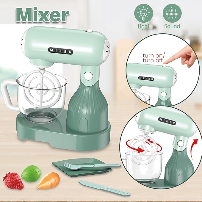 Kids Pretend Play Kitchen Appliance Toy Set with Coffee Maker, Toaster, Blender, Mixer, Kitchen Toys with Light & Sound, Play Kitchen Sets for Girls Boys Age 3 4 5 6