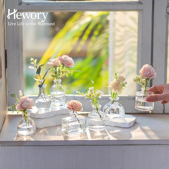 Hewory Mini Bud Vases for Centerpieces: 42pcs Small Glass Vase Bulk - Clear Tiny Vases for Wedding Baby Shower Birthday Party Events Table Decor