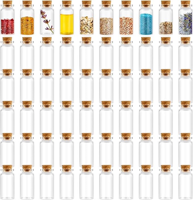 Blcculi 200 Pcs Mini Glass Bottles with Wood Cork Stoppers, 10ml Clear Vials for DIY Art, Wedding Decorations, Party Favors
