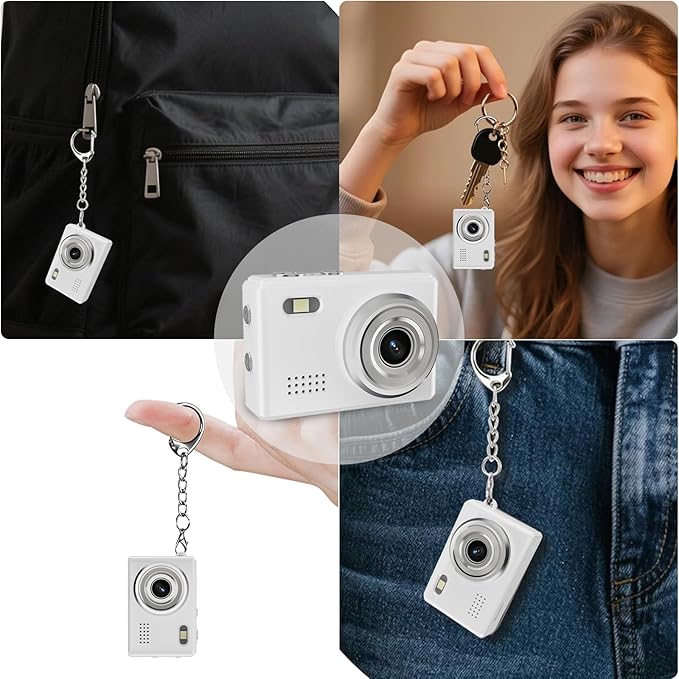 Gift for Teen Boys & Girls - Mini Keychain Camera, 1080P Portable Digital Camera with 0.96" Screen, Includes 32GB Card for 12MP Photo Video, Birthday Graduation Travel (White)