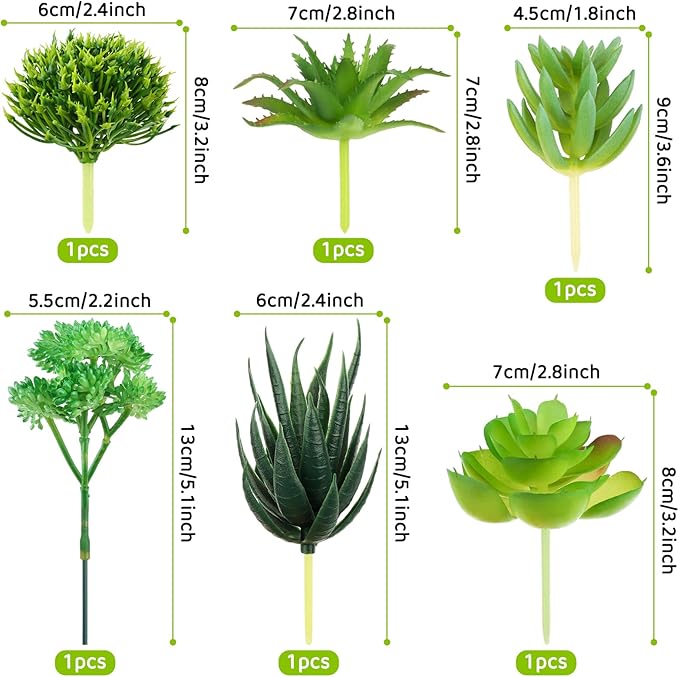 QUOZUO Green Succulent Plants, 6pcs Mini Fake Succulents Plants for DIY Crafting Home Floral Wall Office Decoration (excluding pots)