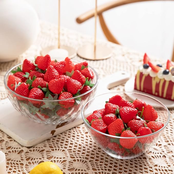 100 Pieces Fake Strawberries Fake Fruit Artificial Strawberry Kitchen Décor Plastic Strawberry Party Decorations Realistic Fake Food Lifelike for Display Photography Props
