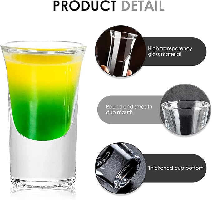 Goldmeet 6-Pack Mini Shot Glasses 0.8oz [24ml] - Heavy Base Clear Whiskey Glasses, Dishwasher Safe Glass Cups for Party/Bar/Housewarming Gift