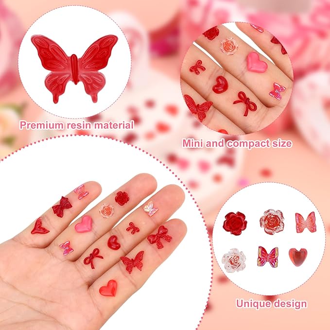 210pcs Mini Resin Valentine Figurines, Home Party Wedding Anniversary Decorations Red Lips Statues Ornaments Tiny Resin Figurine Decor for Crafts Tree