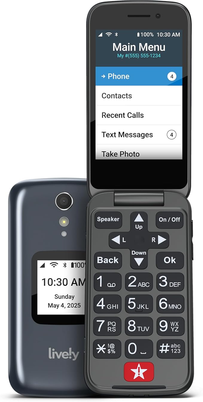 Lively Jitterbug Flip2 - Flip Cell Phone for Seniors - Not Compatible with Other Wireless Carriers - Must Be Activated Phone Plan - Graphite Flip Phone