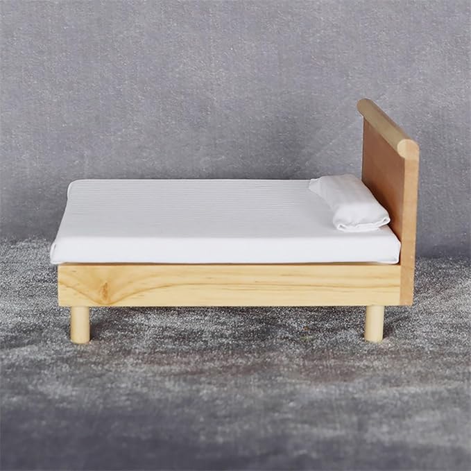 1/12 Dollhouse Bed Miniature Queen Woode Bed for Dollhouse Bedroom Furniture Accessories (Wood)