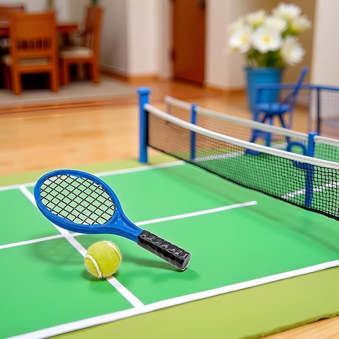 Miniature Tennis Racket Set, 1/12 Scale Accessories, Mini Racket Set, Small Tennis (Pink)