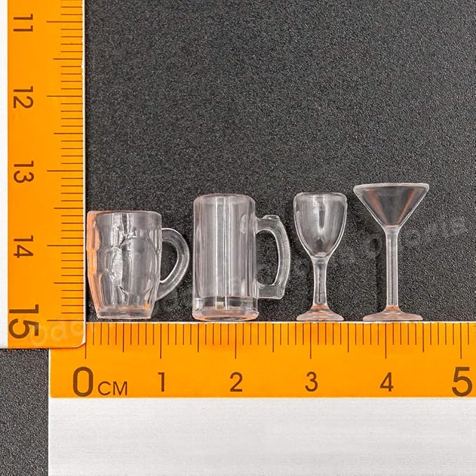 Odoria Dollhouse Drinking Glasses Miniature: 1/12 Scale Wine Cocktail Glass for Kitchen Bar - Mini Beer Mug Stein Highball Glass Clear 4Pcs