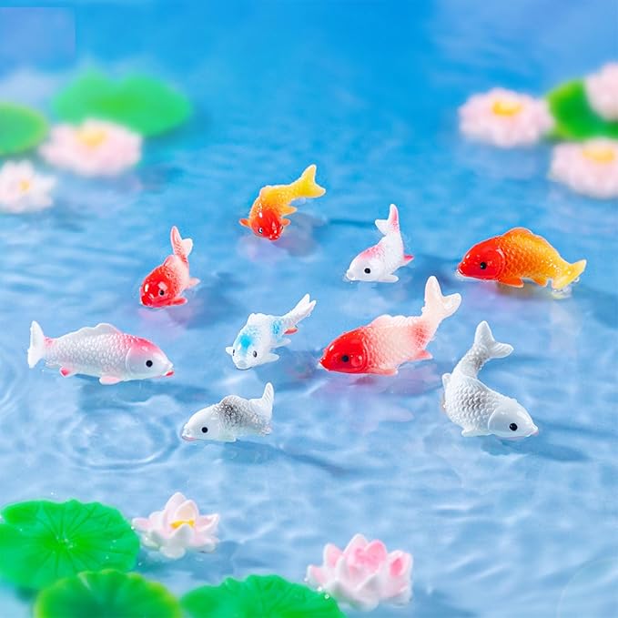 Cayway 20 PCS Miniature Goldfish, Mini Goldfish Decor Resin Goldfish Model Decorative Statues Fairy Garden Animals for Plant Pots Bonsai Craft, Micro Landscaping Decoration