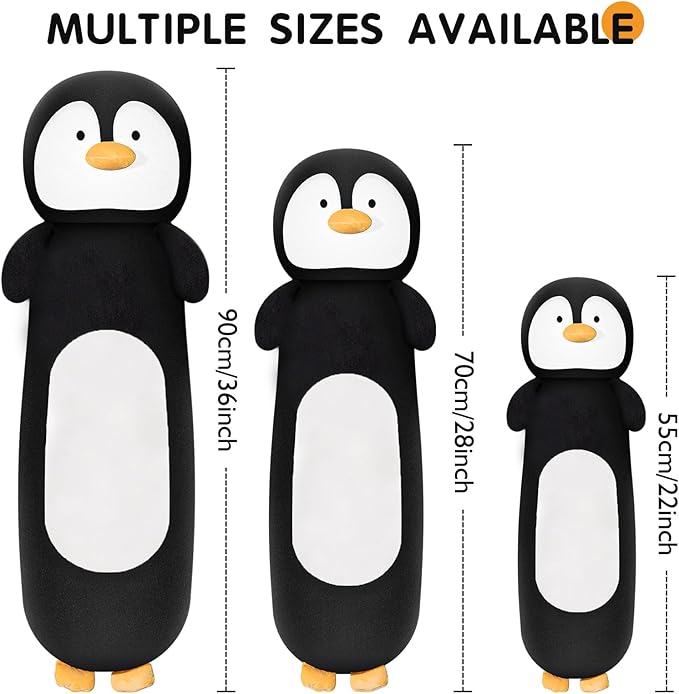 22' Long Penguins Plush Body Pillow, Cute Black Penguin Stuffed Animal for Kids, Girls, Boys, Birthdays & Easter