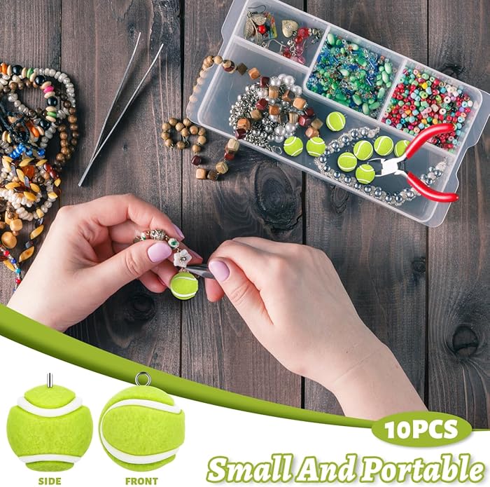 Garneck 10pcs Mini Tennis Ball Charms: 2cm 3d Flocking Sports Tennis Ball Beads for Diy Keychain Earring Necklace Bracelet Jewelry Making Accessories