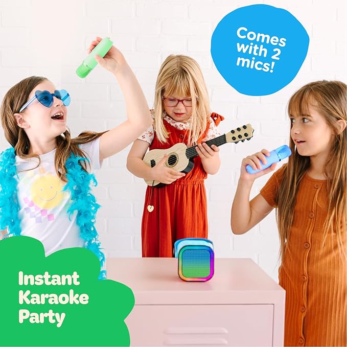 Move2Play, Mini Karaoke Machine for Kids | Built-in 20+ Songs | Bluetooth Speaker with Microphones | Voice Effects | Toddler Music Toy | Christmas Stocking Stuffer | Girls & Boys Age 2, 3, 4, 5, 6+