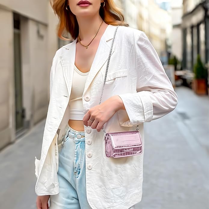 NovaKnot Metallic Mini Crossbody Purse, Evening Clutch Bag with Removable Chain Strap, Small Purse for Women, Not for Phones