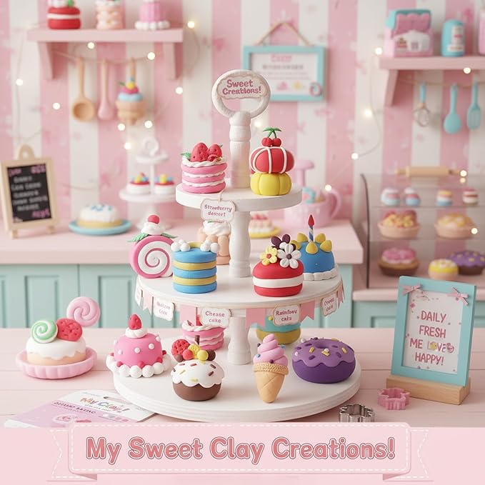 Air Dry Clay Kit for Kids, 12 Dessert Baking Modeling Clay for Kids, DIY Model Magic Clay with Tools and Tutorials, Soft&Non-Sticky, Safe&Non-Toxic Magic Clays,Creatible Art Crafts Toys Gifts