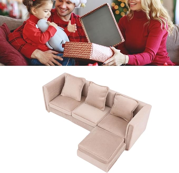 1:12 Scale Miniature Dollhouse Couch Realistic Mini Dollhouse Sofa Furniture with Pillows for Home Decor
