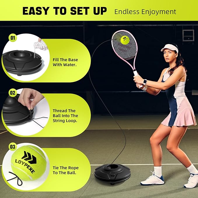 Tezewa Tennis Trainer Set Tennis Practice Rebounder with String Solo Tennis Trainer Practice Equipment Several Replacement Rebound Balls Portable Tennis Practice Equipment for Adults Kids
