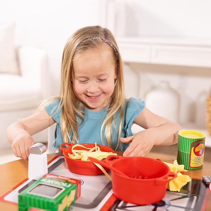 Melissa & Doug Prepare & Serve Pasta Set with Toy Food & Kids Play Kitchen Accessories, Montessori-Inspired Preschool Learning Toys for Girls & Boys 3+