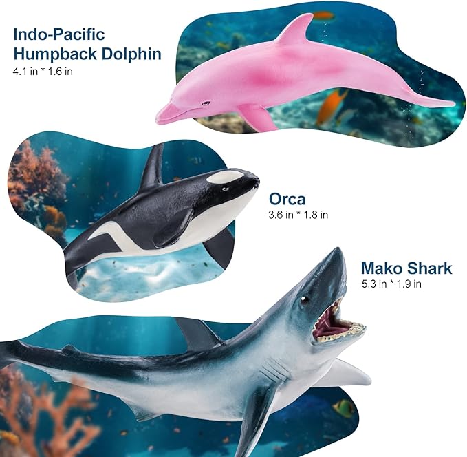 10PCS 5-6" Sea Animal Toys for Toddlers, Bath Ocean Animal Whale Shark Figurines Toys for Kids, Cake Toppers Birthday Party Favors & Gifts for Boys & Girls