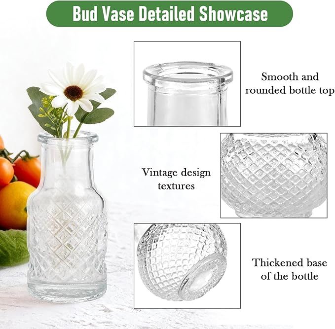 40pcs Bud Vases in Bulk - Clear Glass Bud Vase, Tiny Vases for Flowers, Small Vases for Centerpieces, Mini Vintage Flower Vase for Wedding Table Home Decoration