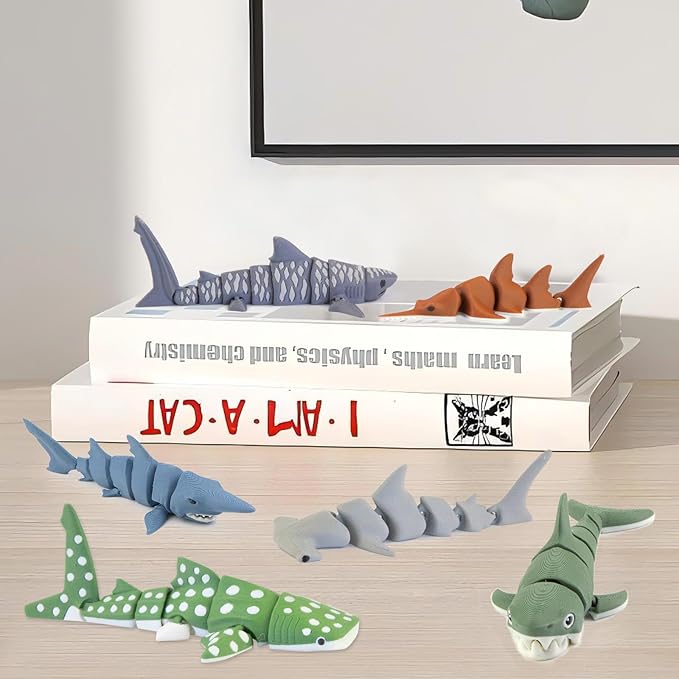 6PCS 3D Printed Shark Figurines Toys for Kids Toddlers, Realistic Ocean Sea Animals Bath Toys Fidget Toys Cake Toppers Shark Party Decorations Christmas Birthday Gift for Boys Girls
