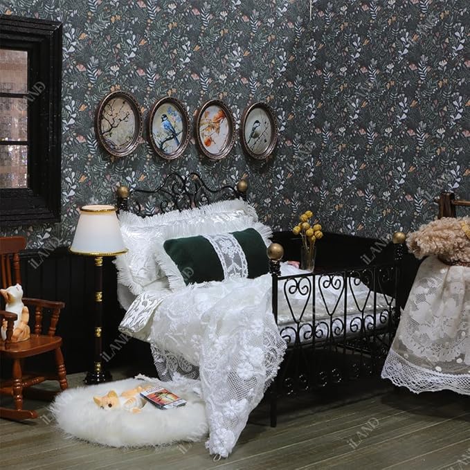 iLAND Originality Dollhouse Wallpaper 39 * 15.7 inch, Dollhouse Accessories on 1:12 Scale or 1:6 Scale (Flower Path)