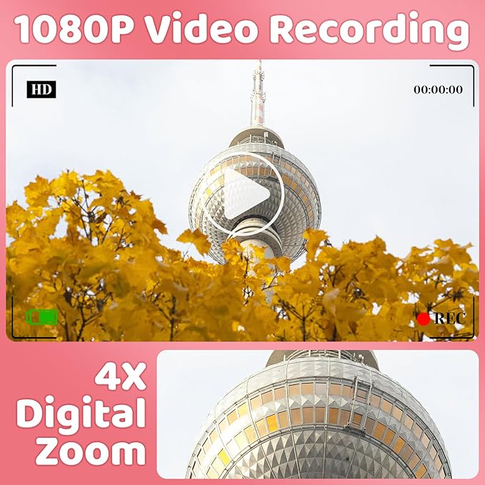 Kids Camera for Girls and Boys,1080P 8X Digital Zoom Camera for Kids Age 3 4 5 6 7 8, 48MP Dual Lens Toddler Cameras for Christmas Birthday Gifts with Silicone Case & 16GB TF Card,Pink