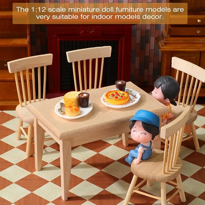 1 Set Doll Furniture Miniature Furniture Decorative 1/12 Scale Miniature Table Chair Set for Dollhouse Kitchen Food Decoration Accessories (As Shown B)