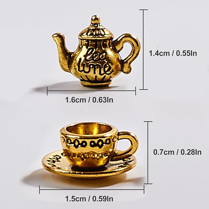 3 Pcs Teapot Tea Cup Set Dollhouse Miniature Tea Cup Set Vintage Coffee Shop Kitchen Accessories,Charm Pendant for Jewelry Making Braclet, DIY Handmade Accessories