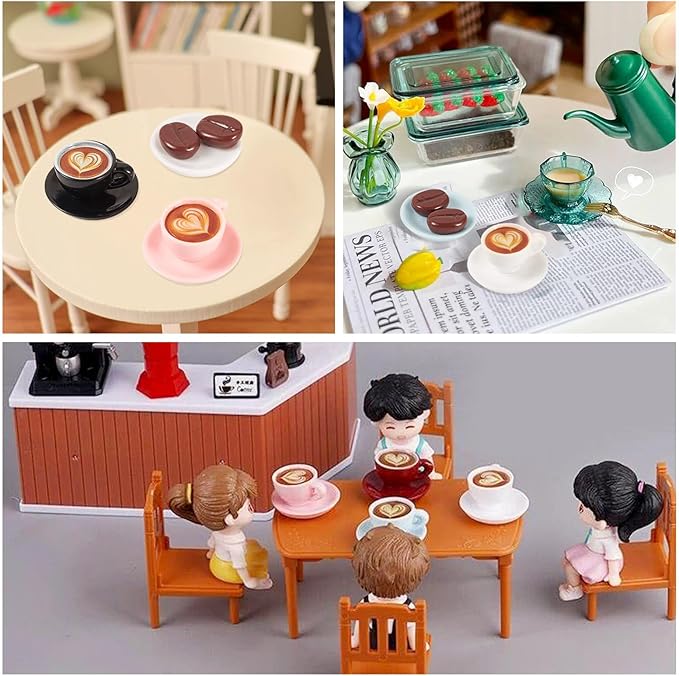 40Pcs Resin Mini Coffee Bean Cups Plates Dishes Miniature Kitchen Set Fake Drink Food Coffee Mug Lovely Tableware Dollhouse Ornaments for Desktop Decorations Crafts Micro Landscape
