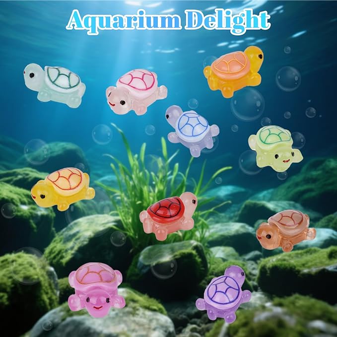 50PCS Mini Turtles Luminous Mini Resin Animals Sea Resin Turtle Figurines, Plastic Ocean Tiny Turtles to Hide, Glow in the Dark Plastic Tortoises for Micro Landscape Little Garden Decor Party Gifts