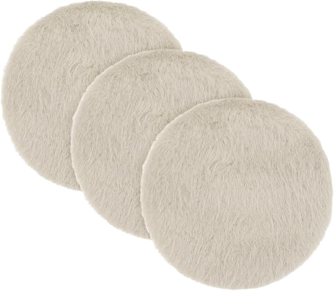 uxcell 3Pcs Dollhouse Miniature Carpet, 1:12 Fluffy Doll House Rugs Prop Small House Accessories for Doll House Furniture Decor Play, Khaki Round