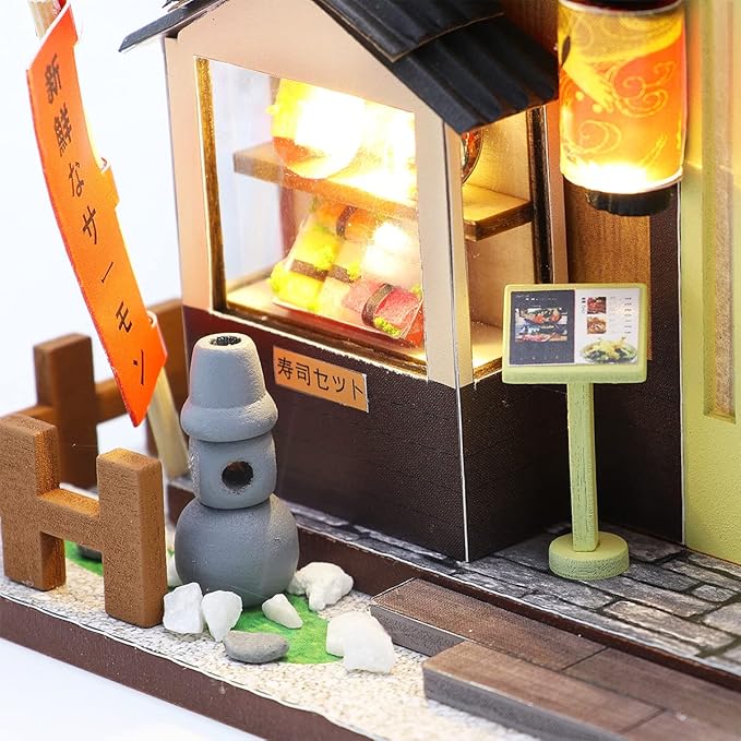 GuDoQi DIY Miniature Dollhouse Kit, Tiny House kit with Furniture, Miniature House Kit 1:24 Scale Japanese Style Shop, Great Handmade Crafts Gift for Birthday Christmas Day