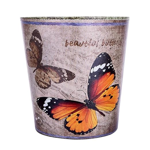 Scakbyer 10L/2.64 Gallon Trash Can, Decorative Waste Basket, PU Leather Waste Paper Basket, Waterproof Garbage Can for Bathroom, Bedroom, Office, Kitchen and Living Room - Orange and Black Butterfly