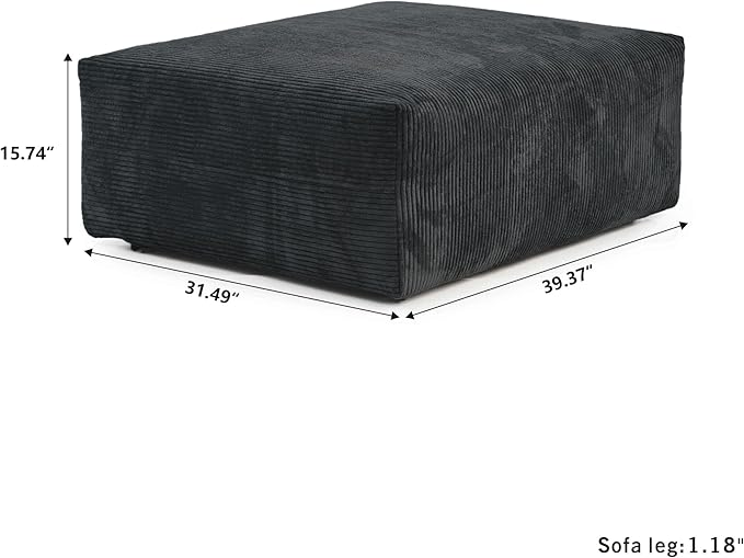 JACH 39.37" Oversized Ottoman Seater for Living Room, Deep Seat Extra Sofa Seater, Minimalist Chaise Ottoman, Modern Corduroy Ottomans for Living Room, Apartment, Black ﻿